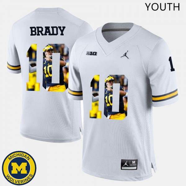 Youth Michigan Wolverines #10 Tom Brady White Jordan Brand Pictorial University Jersey